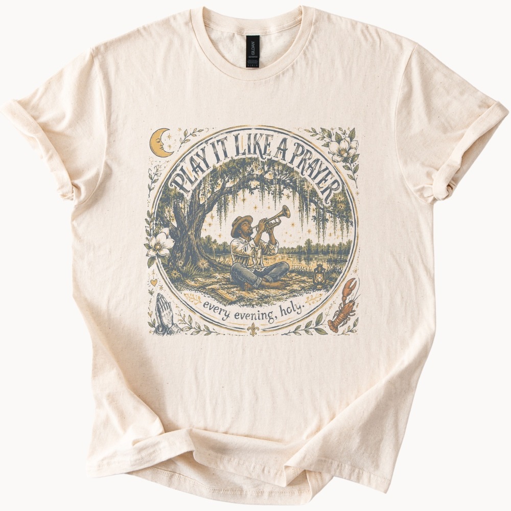 Play It Like a Prayer Graphic Tee Vintage Engraving Art Design